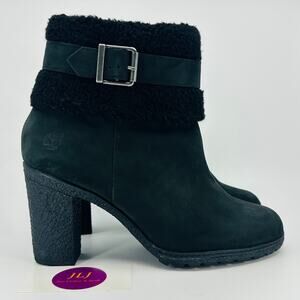 Timberland Women's Atlantic Heights Fur Collar Black Leather Boots A16CB Size 10